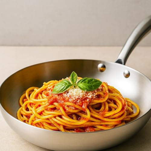 Generico Padella Gourmet Professionale, Padella in Acciaio Inox a 3 Strati, Compatibile con Induzione, Lavabile in Lavastoviglie, Resistente fino a 400°C (24 cm)