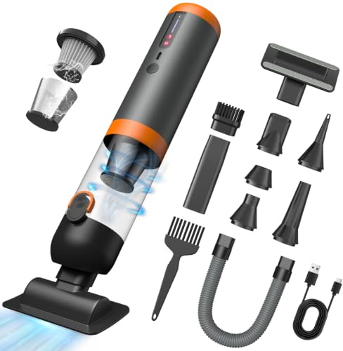 SURFOU Aspirapolvere Auto Senza Fili 20000Pa, Aspirabriciole 4-in-1 con Display LED e Motore Brushless, Aspiratore e Soffiatore Portatile Potente per Auto, PC, Tastiera, Ufficio e Casa (Nero)