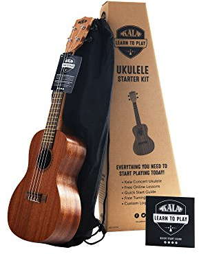 Official Kala Learn to Play Ukulele Concert Starter Kit, Satin Mahogany – Includes online lessons, tuner app, and booklet (KALA-LTP-C)