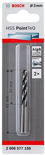 Bosch Professional 2 brocas helicoidal HSS PointTeQ (para metal, 3 x 33 x 61 mm, accesorio de taladro), Diámetro 3 mm