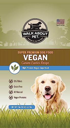 Walk About Pet, WA10037, Super Premium Canine Exotics Dog Food, Dry Alkaline Kibble, Vegan Recipe, Grain-Free, Gluten-Free, Single Source Protein, 7-Pound Bag