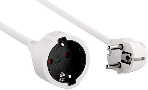 Electraline 01638 skyddskontakt 3 m kabel-plastkabel IP20 inomhus/förlängningskabel med barnsäkerhet/schuko-förlängning, vit