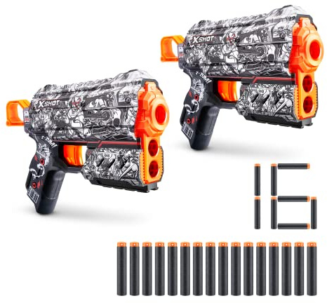 XSHOT Skins Flux - Illustrate (2 Pack + 16 Darts) by ZURU, Easy Reload, Air Pocket Dart Technology, Toy Foam Dart Blaster for Kids, Teens, Adults, Frustration Free Packaging