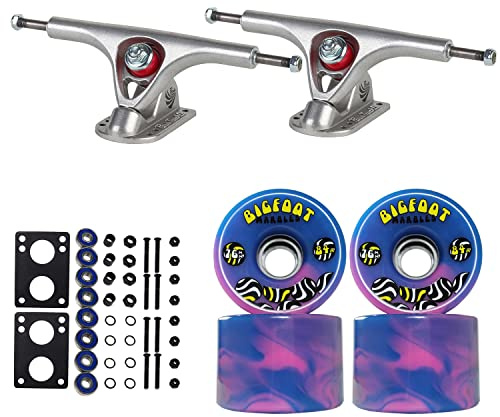 TGM Skateboards Premium Longboard Upgrade Kit with Paris Trucks, Wheels, Hardware, and ABEC 7 Bearings Kit - V2 180 Raw + Bigfoot 76mm 84A Blue Swirl