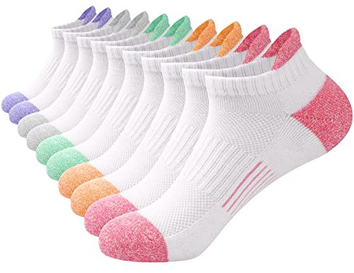 ILovDaisy Trainer Running Socks Womens 5 Pairs, Multicolor Ankle Sports Socks Women Cushioned Breathable Socks, Low Cut Athletic Blister Socks for Ladies Girls 6-8
