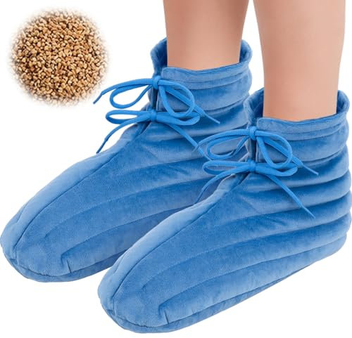 NEWGO DE Wärmesocken für Mikrowelle - Körnerkissen Schuhe Damen & Herren Wärmeschuhe Hot Socks Körnersocken Fußwärmer (Blau)