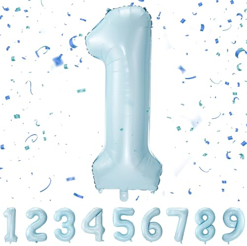 Number Balloons 1,Baby Blue 1 Balloon 40 Inch Giant Helium Foil Number Balloons for Boys Girls Party Decor Birthday Anniversary Graduation Party Decorations Supplies