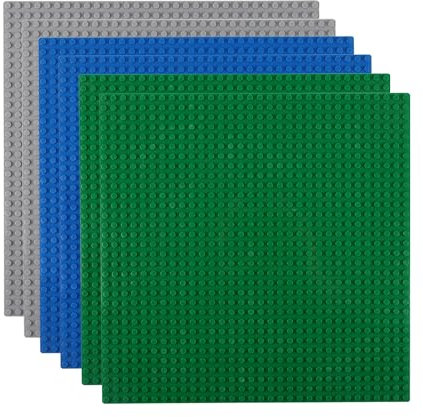 Reenwee 6 Packs Classic Baseplates, 10x10 inch with 32x32 Studs, Building Bricks Baseplate Compatible With Lego, Square Base Plates 32x32 Build and Durable and Sturdy Display Board, Green/Blue/Grey