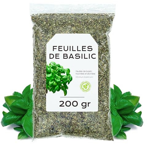 Basilic Feuilles 200gr - Feuilles de Basilic Séchées - Infusion Feuilles Basilic - Thé Feuilles de Basilic - Basilic en Vrac (200 gr, Basilic)