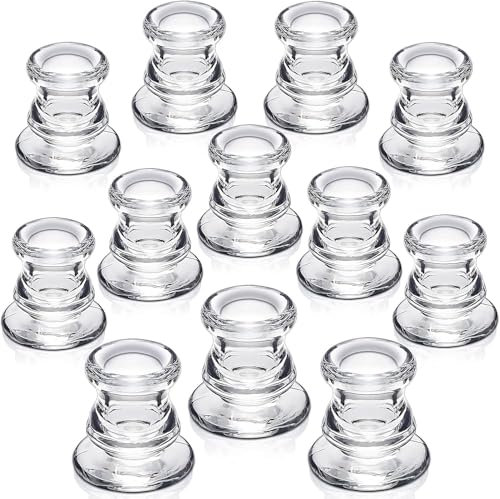 Azuritek Candlestick Holders Bulk 12PCS Taper Candle Holders for Table Centerpiece Thick Glass Candle Holders for Wedding, Party and Valentine's Day Decoration
