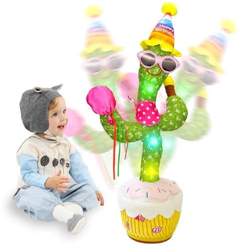 seOSTO Cactus Qui Danse et Répète, Jouet Bébé Cactus Qui Parle, Anniversaires Cactus avec LED - Peluche Musicale Éducative, Jouet d'Anniversaire pour Enfants avec Fonction Enregistrement