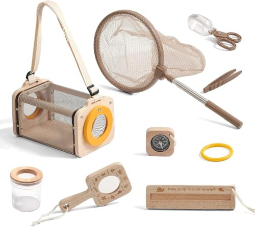WOODEN TEETHER Set de investigadores para niños, Regalo para niño y niñas, Regalo para niños y niñas, Camping, exploración de la Naturaleza(8 Piezas)