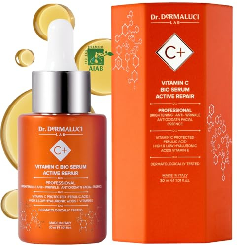 Serum Visage Vitamine C Acide Hyaluronique/Ferulique 30ML BIO | Anti-Taches Anti-Age Naturelle | Curcuma Centella Asiatica | Cosmetique Eclaircissant Hydratant Lissant | Tous Types de Peaux | Italie