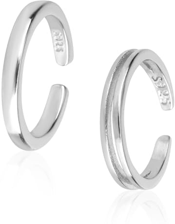 Mikovivi 2pcs Sterling Silver Open Toe Rings, 2 Styles Adjustable Silver Toe Rings Simple Design Summer Beach Foot Jewelry Non Tarnish Foot Jewelry for Women