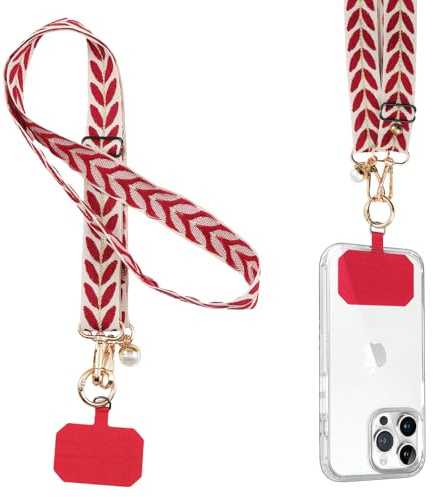 Knrlqim Cordino per cellulare Universale, Regolabile laccetto Universale per telefono a Catena, Cordino da Collo Collana Tracolla Compatibile con Maggior Parte Smartphone, Rosso