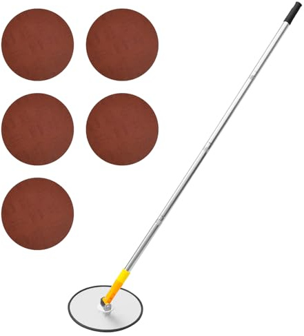 Wall Sander with Pole, Stainless Steel Drywall Pole Sander with 120cm Extension Rod for Wall Cleaning and Polishing, 360 Circular Radial Sanders, Includes 5pcs Sanding Sheets (120 180 240 320 Grit)