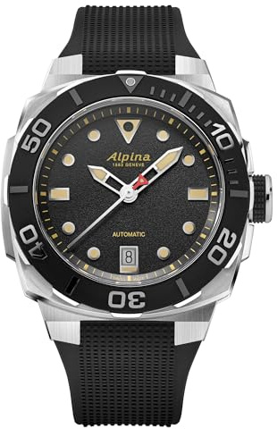 Alpina Men's Swiss Made Automatic Seastrong Watch, Black Rubber Strap, Black Dial, Date, 39x40.5mm Case Style: AL-525B3VE6
