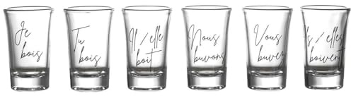 HowHomely | Set di 6 bicchierini da liquore con scritta – bicchieri piccoli per liquori, calici per feste, bicchieri da bar, set moderno