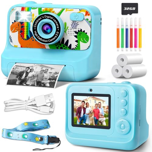 NXPZ Cámara Fotos Infantil Instantánea, Cámara Niños Full HD 1080P con Pantalla de 2,4 Pulgadas, Tarjeta de 32 GB y 3 Rollos de Papel de Impresión, para Niños y Niñas de 3 a 12 Años (Azul)