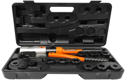 Hydraulisk tång 10T, presstång för rör 12 28 mm, presstång set med 10 matriser V M typ, rörpress med 360 graders huvud, manuellt pressverktyg pressare (orange)