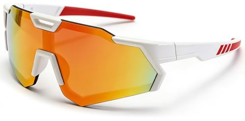LOJUDI Occhiali da sole bambini ragazzi ragazze – Occhiali da ciclismo leggeri TR90 montatura occhiali rapidi occhiali a specchio occhiali sportivi per protezione UV400, bianco/rosso