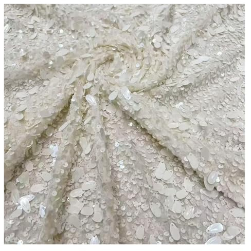 Tessuto a rete ricamato con paillettes, tessuto decorativo per abbigliamento autunnale e invernale (1 bianco latte)