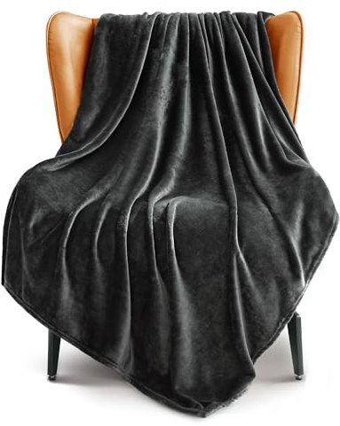 Exclusivo Mezcla Soft Large Fleece Throw Blanket for Sofa, Dark Grey | 127x178 CM, Double-Sided Brushed Flannel Blanket, Lightweight Plush Cozy Sofa Throw for Living Room, Machine Washable