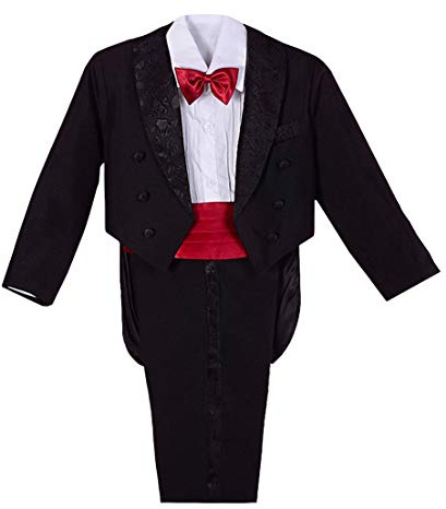 Lito Angels Bebisar Pojkar Smoking Bröllopskostym & Blazers, Pageboy Formell Outfit 5 Stycken Set med Cummerbund, Ålder 12-18 månader, Svart Röd