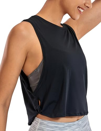 CRZ YOGA Femme Coton Débardeur Shirt Sans Manches Corps de Sport Fitness Tank Tops Noir 38