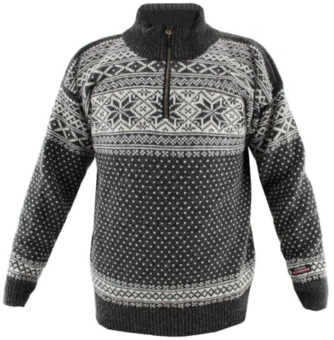 HomeOfSocks Original Norweger Herbst Winter Pullover aus 100% Reiner Neuer Wolle Schurwolle (Anthrazit, XXXL)