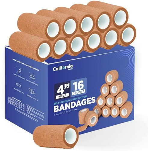 Self-Adhesive Bandage Wrap - Suitable for All Sports - Breathable Athletic Tape for Wrists - Knee and Ankle - Self Adhesive Bandage- 4 Inch- 16 Pack - Brown