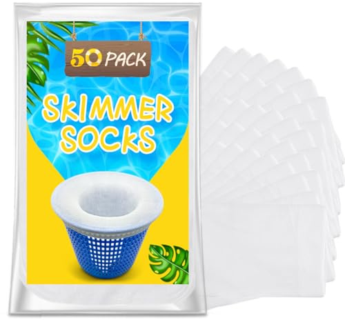 50 Pièce Chaussette Skimmer Piscine, Réutilisable Chaussette Filtre Piscine, Prefiltre Skimmer Nylon Élastique avec Maillage Ultra-Fin, Chaussettes d'écumeur de Piscine pour les Débris et la Saleté