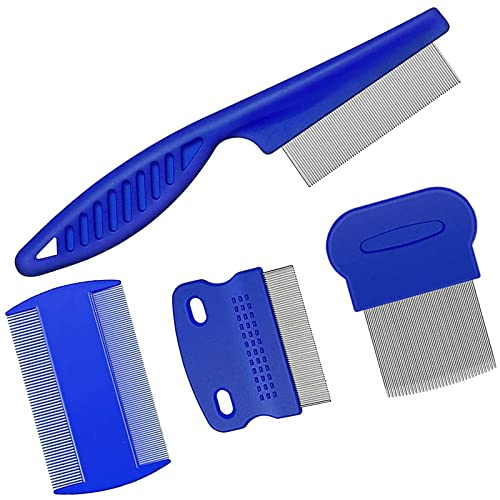 Peine para perros y gatos,peine antipiojos para gatos de 4 piezas,peine antipulgas para de dientes finos,herramienta de limpieza para piojos/costras/sudor,adecuado para perros y -ZHIHUITL