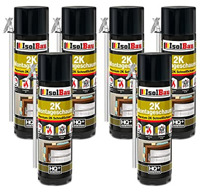 Isolbau Mousse de montage 2K - Mousse de construction de qualité supérieure en polyuréthane rapide pour portes, fenêtres, isolation et montage - 6 x 400 ml