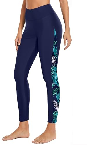 Holipick Swim Pants for Women Swimming Leggings High Waisted Swimsuit Pants UPF 50+ Rash Guard Pants, Blue Leaves, X-Large