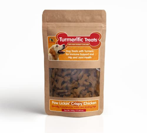 TURMERIFIC TREATS - Delicious Dog Treats with Turmeric for Hip & Joint Health - Paw Lickin' Crispy Chicken Flavour that your dog will LOVE!