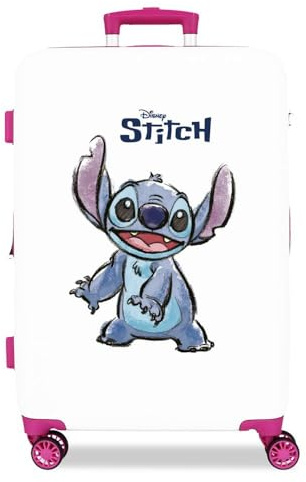 Disney Adorable Stitch Maleta Mediana Blanco 46x65x23 cms Rígida ABS Cierre de combinación Lateral 56L 3 kgs 4 Ruedas Dobles