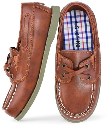 MIXIN Boys Loafer Shoes Slip On Flat Dress Shoes PU Leather Casual Moccasin Shoes for Toddler/Lillte/Big Kids Brown Size 11