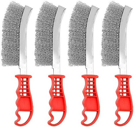 CHUEHKAK 4 Stück Drahtbürste Edelstahl 240mm Drahtbürsten Set Stahlbürste Borsten handdrahtbürsten Gebogener Griff Kunststoff für Haushalt Werkstatt und Reinigung Schweißschlacken Rost