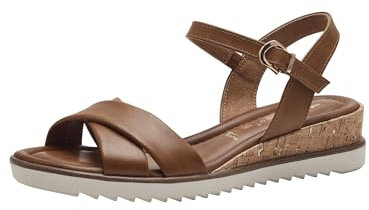 Tamaris Damen Plateau Sandalen Vegan Keilabsatz; COGNAC/braun; 39