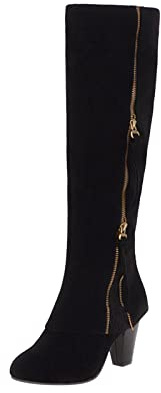 ESSUE Bottes Femme Mollet Large Noir Cuir Talon Compensé Genou Hiver 39 EU