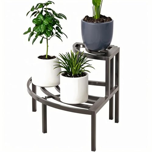 Blumenständer Pflanzenregal Mehrstöckig Draußen& Innen Aluminium, Pflanzentreppen Blumenregal für Garten, Balkon, Terrasse, Hof, Zimmerecke, Wohnzimmer (Schwarz, Small DH-009)