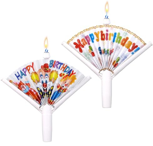 2 St Novelty Födelsedagsljus, Pop Up Fan Cupcake Ljus Clown Grattis på Födelsedagen Ljus Knepskakeljus för Festtillbehör Dessertdekor (14,6cm, Grattis på Födelsedagen och Clownstil)