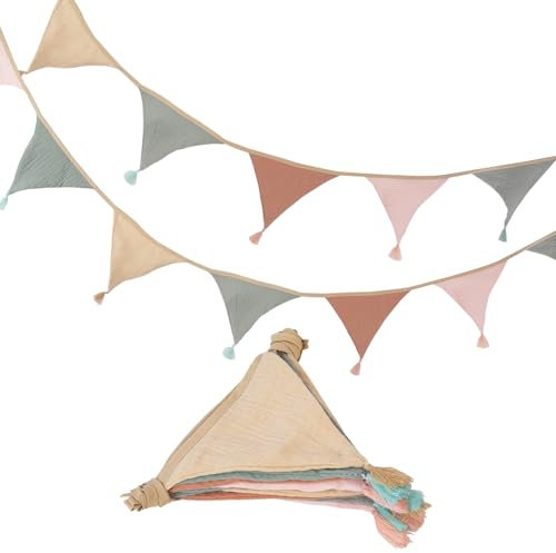 YOURKAY Wimpelkette Kinderzimmer, Stoff Wimpelkette, Outdoor Wetterfest, Wanddeko, Babyzimmer Dekoration, Gartenparty, Happy Birthday