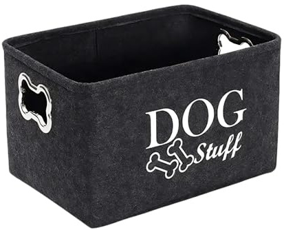 Korb für Hundespielzeug mit Metallgriff - Filz-Aufbewahrungsbox Schwarz, 38x27x25 cm