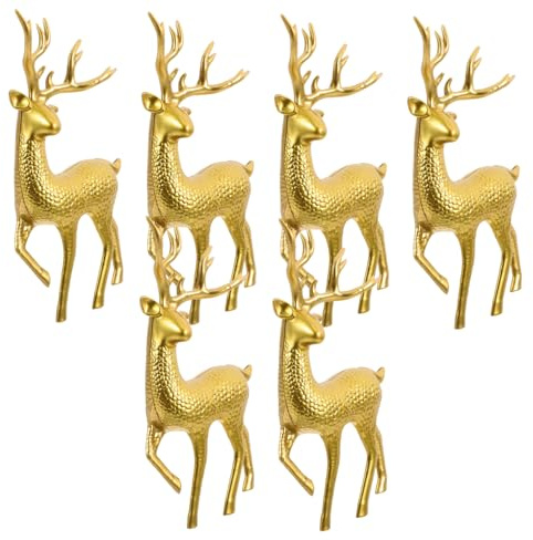 TOPPERFUN 6 Piezas alce reno decoraciones navideñas topper de pastel de reno estatua de venado de navidad adornos navideños para oficina decoracion escena navideña el plastico Golden