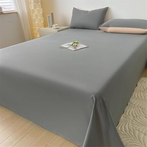 Mesnt Bettlaken ohne Gummizug, 245x265cm Einfarbig Betttuch mit 2 Kopfkissenbezügen aus Baumwolle für Boxspringbetten, Atmungsaktiv und komfortabel, Dunkelgrau