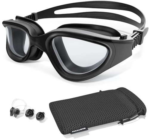 FullLove Polarisierte Schwimmbrille für Erwachsene, 10-Fach Langanhaltend Beschlagfrei Wasserdicht Uv-Schutz Mit Nasenclip und Ohrstöpseln für Herren und Damen