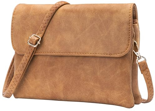 Toptime Kleine Umhängetasche Damen, Wildleder Handy Tasche Zum Umhängen, Braun Tasche Klein mit Verstellbarer Schultergurt, Crossbody Bag mit Reißverschluss, Schultertaschen Damen für Reisen Einkaufen