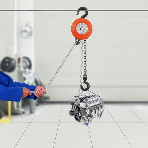 Kettenzug mit 1T/2T Tragfähigkeit, Handkettenzug mit Stabilem Haken, Manueller Flaschenzug Handseilwinde für Transport Fabriken Garagen Schiffbau Werkstätten, 2.9M Hubhöhe (Orange, 1T)